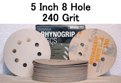 5 inch - 8 Hole Rhynogrip White Hook & Loop Discs A/O 50 Discs per box (240 Grit)