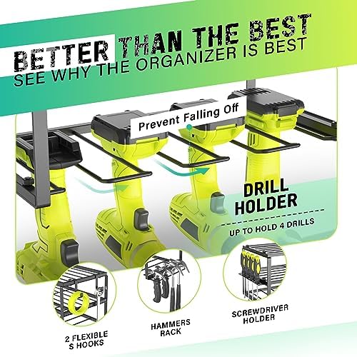 Organizador de herramientas eléctricas, soporte para herramientas de taladro eléctrico, estante de herramientas resistente, estante de herramientas de 3 capas, soporte de taladro inalámbrico,