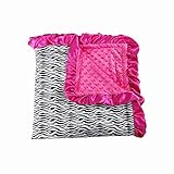 Black White Small Zebra Hot Pink Dots Minky Baby Blanket