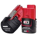 2Pack 2.5Ah for Milwaukee M 12 Battery, 12V Lithium-ion Battery for Milwaukee 48-11-2401 48-11-2402 48-59-1812 48-11-2411 48-11-2420 48-59-1812 2510-20 48-59-2401