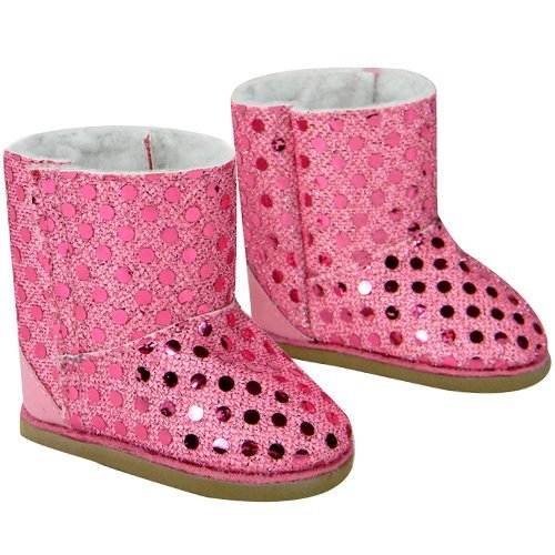 Doll Boots Pink Sequins, 18 Inch Doll Shoes by Sophia's, Fits 18 Inch American Girl Dolls & More! Pink Sequin Boots