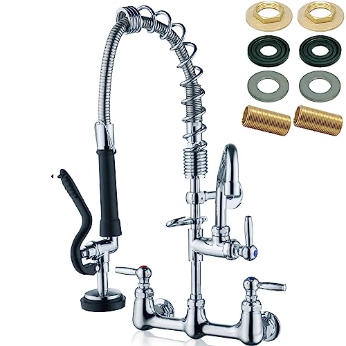 thumbnail image 2 of IVIGA 21 In. H Commercial Wall Mount Triple Handle Pull Down Sprayer Kitchen Faucet With Pre-Rinse Sprayer In Polished Chrome VSK42C-21 - The Home Depot 2 of 12