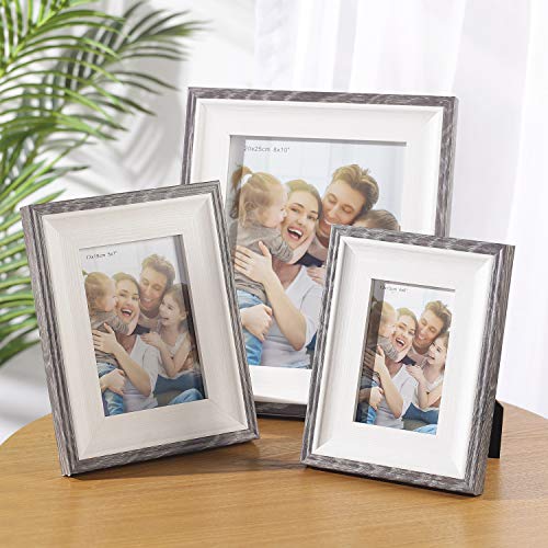 Wood Photo Frames, SasaAccueil Vintage Wooden Rustic Picture Frame Set with High Definition Glass for Wall Mount Table Top Display Unique Durable 3 Pack (Gray Border, 4x6\'\')