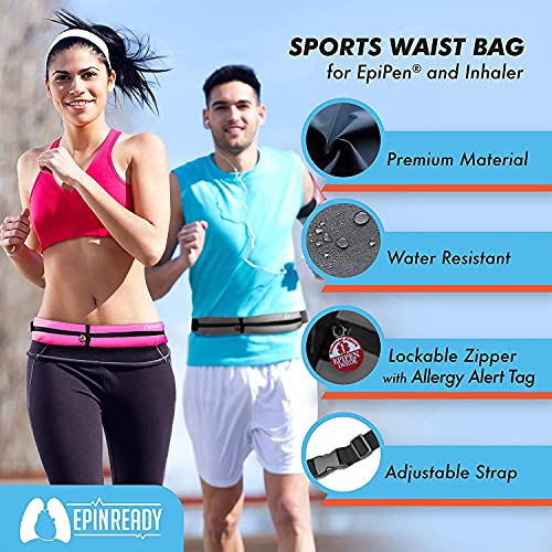 EpiPen Waist Belt with Medical Alert Tag – Fanny Pack for Epinephrine Auto-Injector & Inhaler – Adjustable Pouch for Kids & Adults – Outdoor & Sports Use – Midnight Black