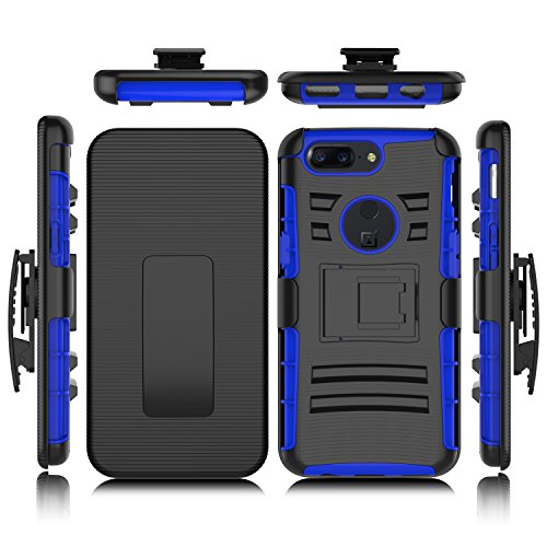 OnePlus 5T Case, Elegant Choise Holster Heavy Duty Armor Shockproof Full Body Rugged Protective Case Cover with Swivel Belt Clip and Kickstand for OnePlus 5T 6” 2017 (Blue/Black)