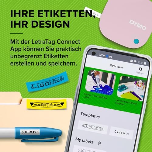 LetraTag 200B Rosa Bluetooth-Beschriftungsgerät im Sparpaket | kompakter Etikettendrucker | verbindet Sich über Wireless Bluetooth-Technologie mit iOS und Android | inklusive 3 x Schriftband