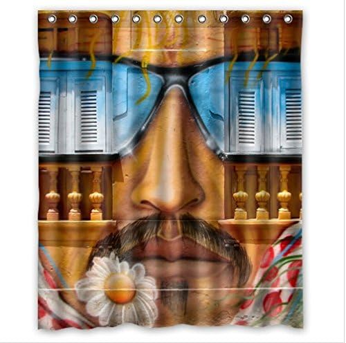 Cool Man With Gorden Glasses Graffiti Waterproof Bathroom Shower Curtain- Polyester Fabric, 60(w)x72(h)