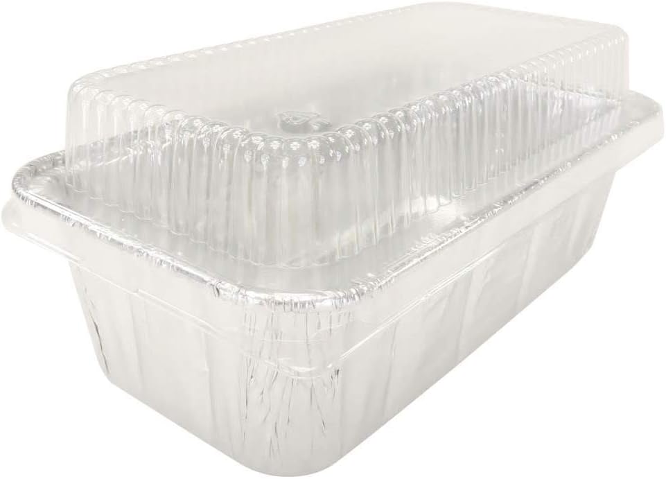 Disposable Aluminum 2 Lb. Loaf Pan with Clear Plastic Snap on Lid #5100P (50)