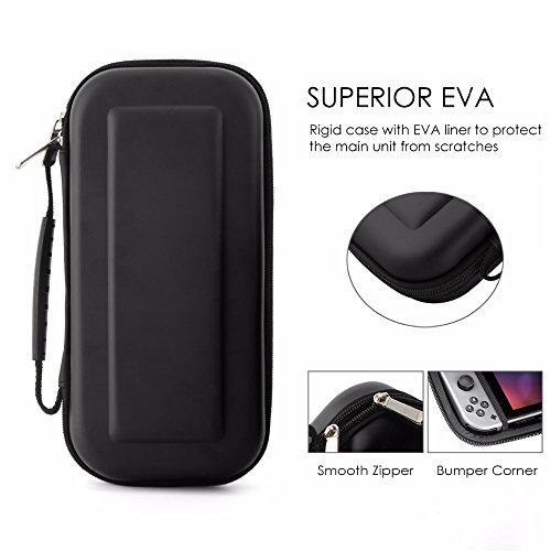 Switch Case Hard Shell Portable Travel Carrying Case with 10 Game Cartridges for Switch Console & Accessories(Black)