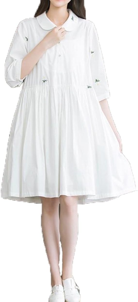 Amazon Xinxikejiワンピース レディース 刺繍 白 淑女 大きいサイズ 体型カバー 肌に優しい きれいめ 森ガル ガーリー パーティー 結婚式 デード 日常 通勤 ドレス s Xl ワンピース チュニック 通販