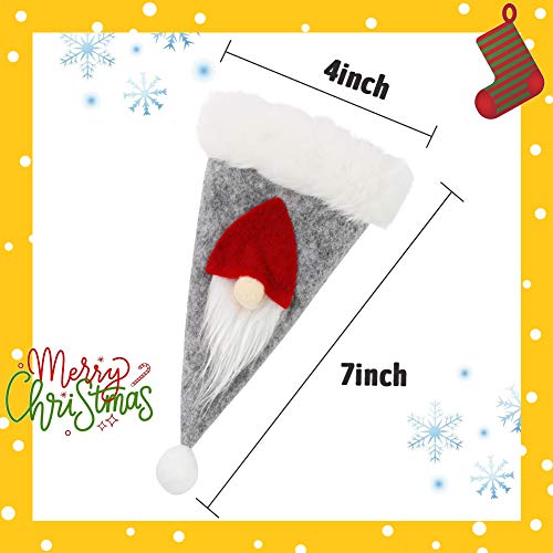 HANSGO Gnome Plush Santa Hat Cup Bottles Cover, 6PCS 7inch Xmas Santa Hats Silverware Holders, Christmas Tree Hanging Decoration