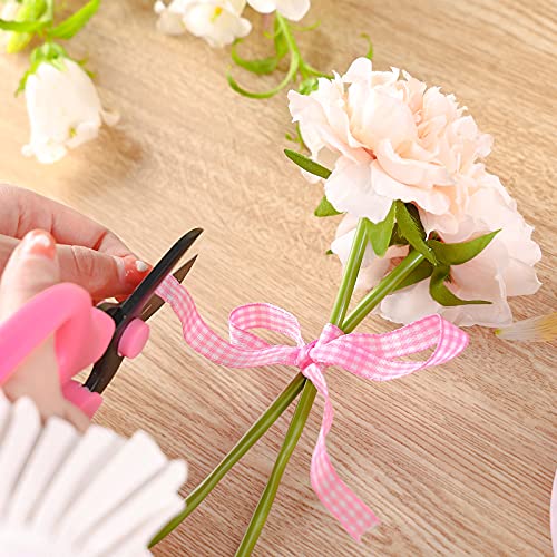 VGoodall Pink Gingham Ribbon, 3/8 x 50Yd Picnic Craft Ribbon Pink Ribbons for Hair Accessories Craft and Christmas Gift Wrapping