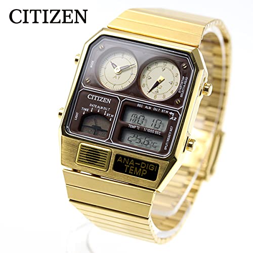 Citizen Record Label Analog Digital Watch Chronograph Analog Digital CITIZEN, ivory/gold, Bracelet Type