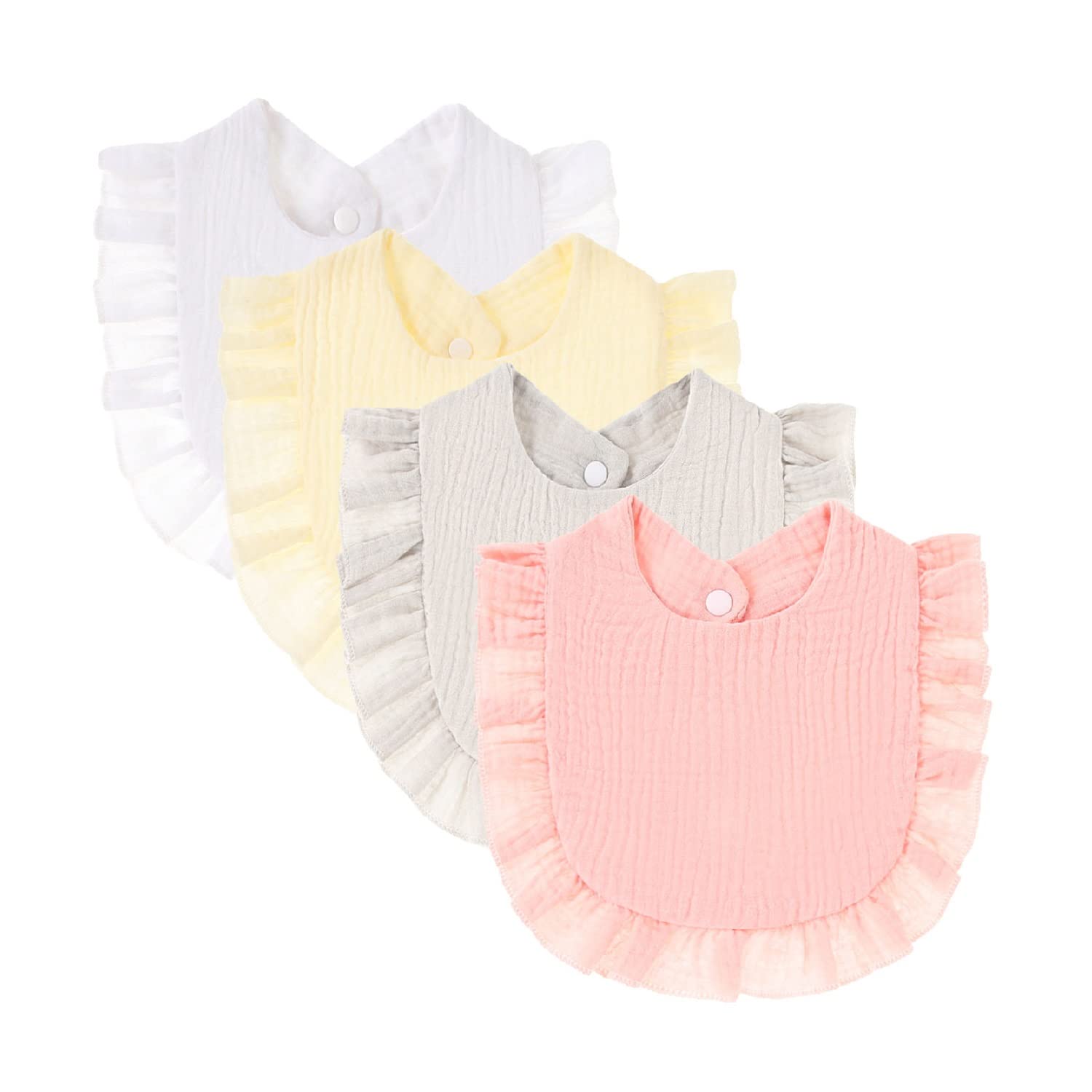 Nishine 4 PACK Solid Muslin Baby Drool Bibs Set for Unisex Boys Girls Cotton Adjustable Teething Feeding Drooling Bibs (White)