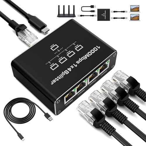 Tendak Splitter LAN 1 su 4 1000 Mbps, 1 splitter Ethernet da 4 Gigabit RJ45 LAN Tendak Splitter LAN 1 su 4 1000 Mbps, 1 splitter Ethernet da 4 Gigabit RJ45 LAN