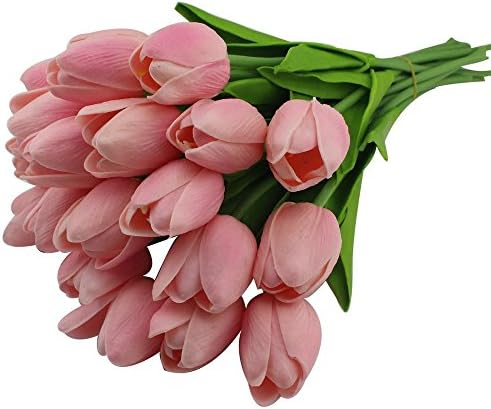 Hantajanss Real Touch Latex Flower PU Tulip Flower for Wedding Decoraions 48pcs (pink)