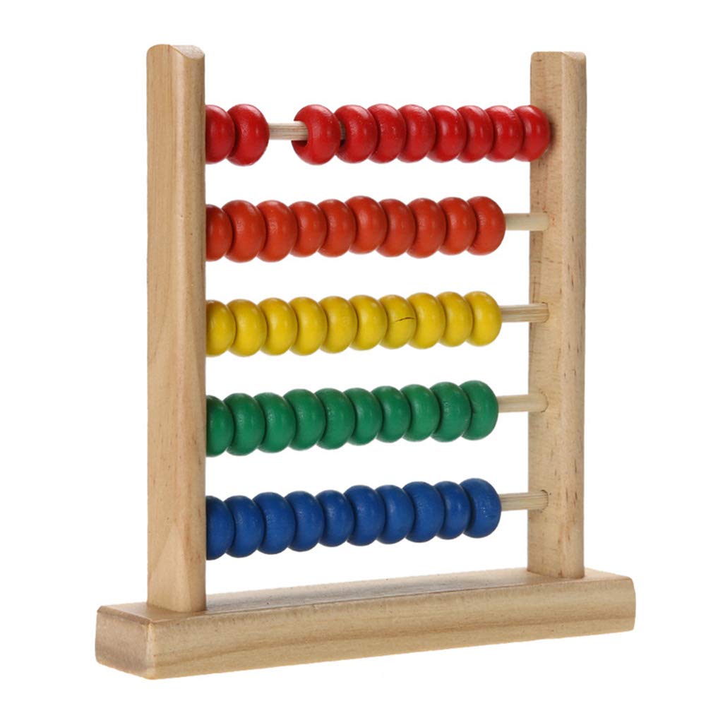 Amasawa Abacus Classic Wooden Toy,Counting Beads Math Educational Counters Toys,Bead Counting Frame Wooden Small 5 Rows Intellectual Development Abacus Early Childhood Educational Toys