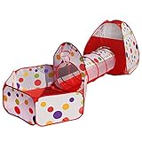 Babrit Cute Play Tent-Tunnel-Ball Pit with Basketball Hoop 3 in 1 Play House Children's Playground Toy Playpen with Tote Bag for Kid's Fun