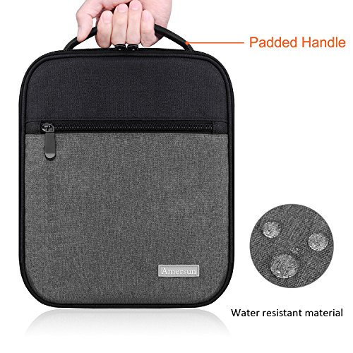 Amersun Lunch Bag with Firm Foil,Reusable Insulated Oxford Lunch Box School Cooler Picnic Holder with Shoulder Strap for Kids Boys Men Women Girls,Spill-resistant( Black Gray ) - Thumbnail 2