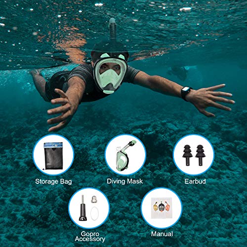 Letsport Upgraded Full Face Snorkel Mask for Adults Kids, Anti-Leak Anti-Fog Snorkeling Mask with Latest Dry Top System, Detachable Camera Mount, Earplug, Folding 180 Degree Panoramic View Diving Mask