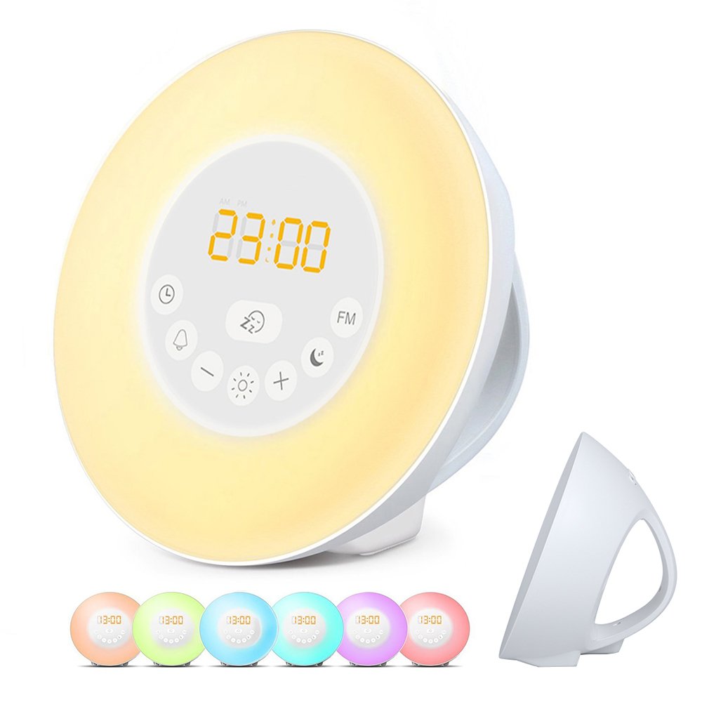 Meerveil Wake Up Light Luces despertador Radio Reloj Luz Blanca  colores