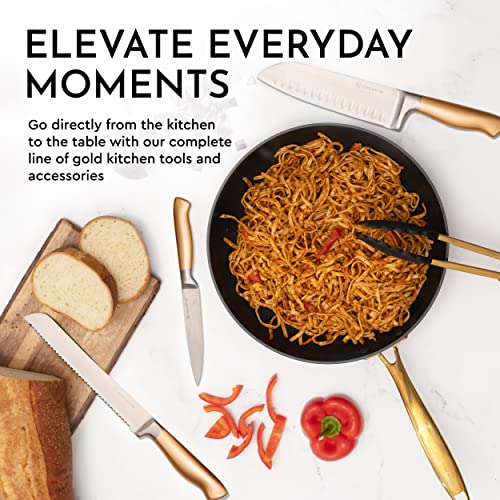 Black and Gold Knife Set With Block Gold Handle Knife Set with Self