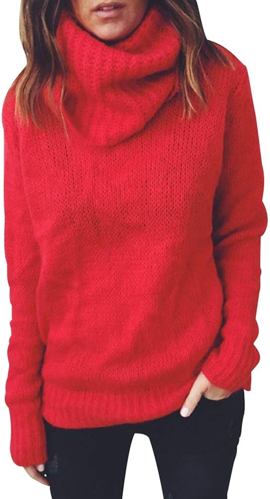 Pengniao Pull Maille Femme Oversize Tricot Pull Col Roulé ...