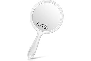 Macaki Hand Mirror, Double-Sided 1X/15X Magnifying Mirror with Handle, Acrylic, 8.3″ L x 4.5″ W, Clear, Pack of 1