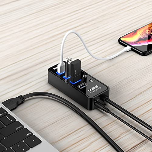 Atolla Powered USB 3.0 Hub, 4-Port USB Hub with Individual On/Off Switches - Power Adapter Included