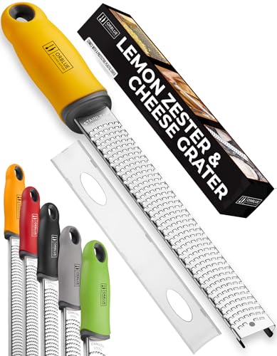 ORBLUE Lemon Zester and Grater – Stainless Steel Citrus Zester Tool for Lemon & Lime, Fine Zesting & Grating for Baking & Cooking - Yellow