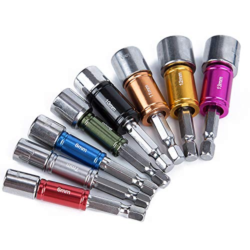 K Kwokker 8 Pieces Driver Sockets Adapter Extension Set Drill Bit Nut Screwdriver Repairing Tool Kit for electronic devices repair and opening 6/7/8/9/10/11/12/13mm
