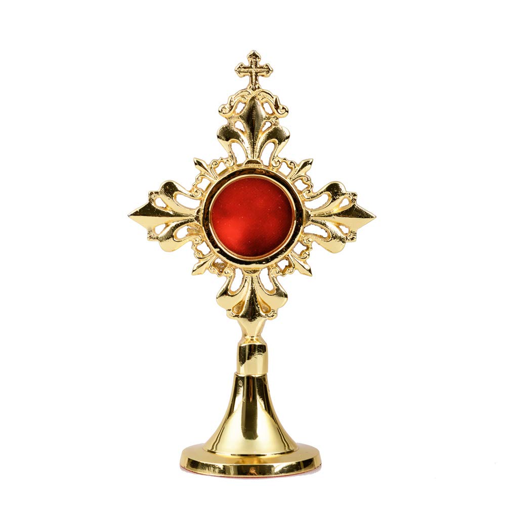 NKlaus Monstrance Reliquary 17cm high Cross Reliquary House Altar Solid Brass Gold Reliquary Holder Cross Reliquary Handmade Reliquary 2852