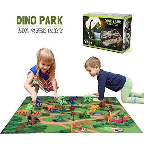 Wowok Dinosaur Toys with Activity Play Mat & Trees, Educational Realistic Plastic Dinosaur Figures Playset Including T-Rex, Allosaurus, etc, to Create a Dino World Gift for Boys and Girls
