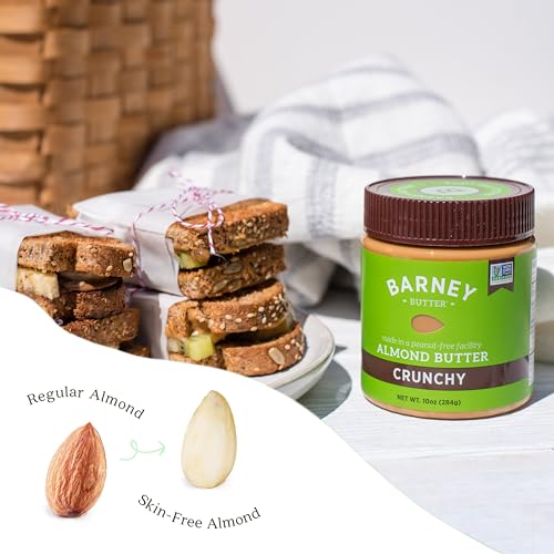 BARNEY BUTTER ALMOND BUTTER, CRUNCHY, 10 OUNCE JAR, SKIN-FREE ALMONDS, NO STIR, NON-GMO, GLUTEN FREE, KETO, PALEO, VEGAN