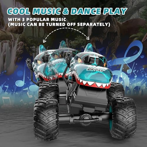 Remote Control Monster Car, 2.4GHz All Terrain Remote Control Monster Truck, سيارات اطفال, Dinosaur Monster Car, Spray Music Monster Truck for Boys 4-7 8-12 and Girls Birthday Gift For Boys and Girls