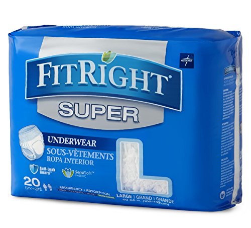 Medline Fitright Super Protective Underwear, Large, 4 packs of 20 (80 total)