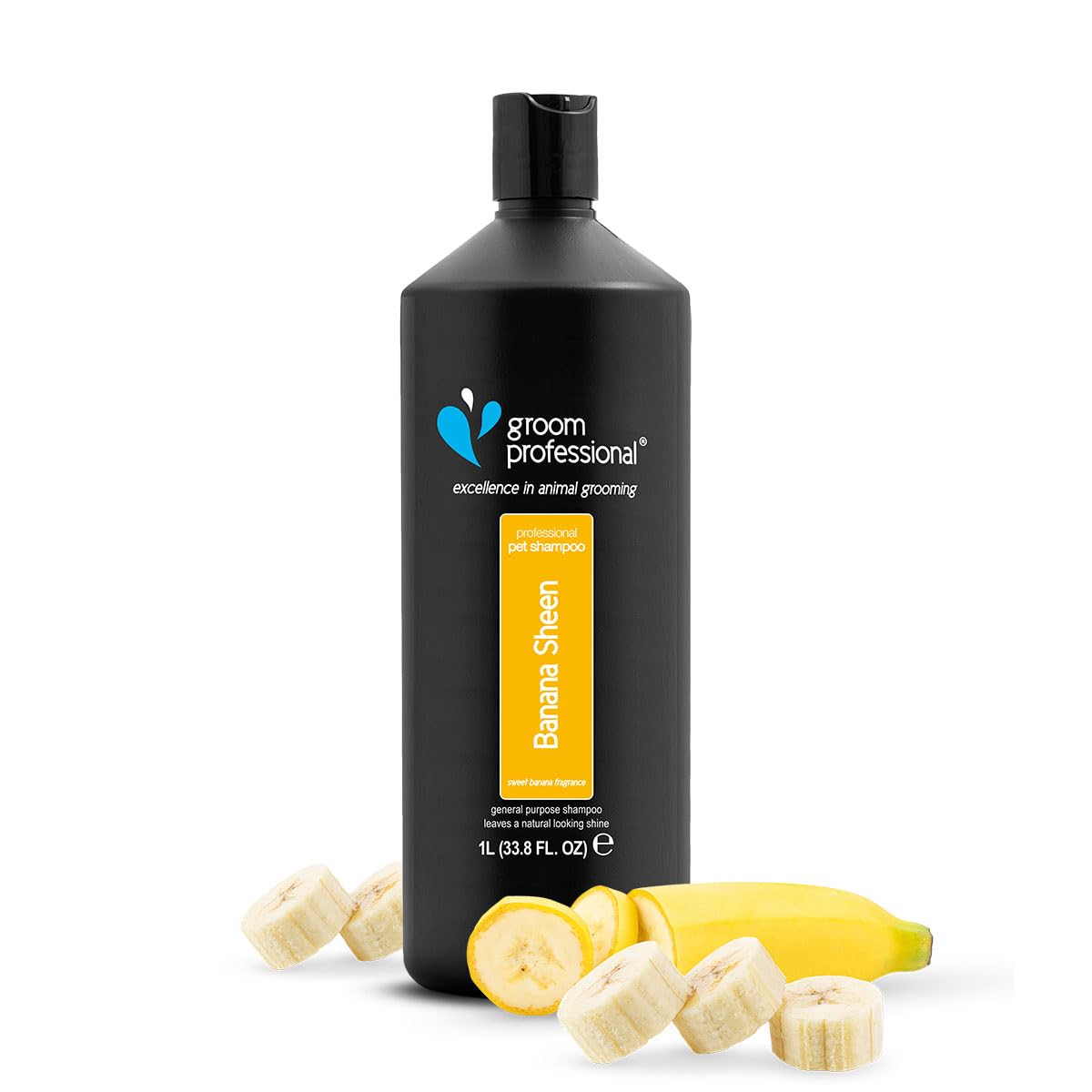 GROOM PROFESSIONAL Banana Sheen Dog Shampoo - for Dry Itchy Skin - Deep Cleansing for Dogs - Adds Shine and Softness - Great for Dull & Dry Coats - Fun Banana Scent, 1 Litre