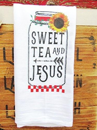 Sweet Tea Jesus Tea Towel Kitchen Décor ~ FREE SHIPPING, VETERAN OWNED, HANDADE IN USA ~ Dish Towel Kitchen Art Mason Jar Flour Sack Towel Southern Décor Farmhouse Style Farm fs109