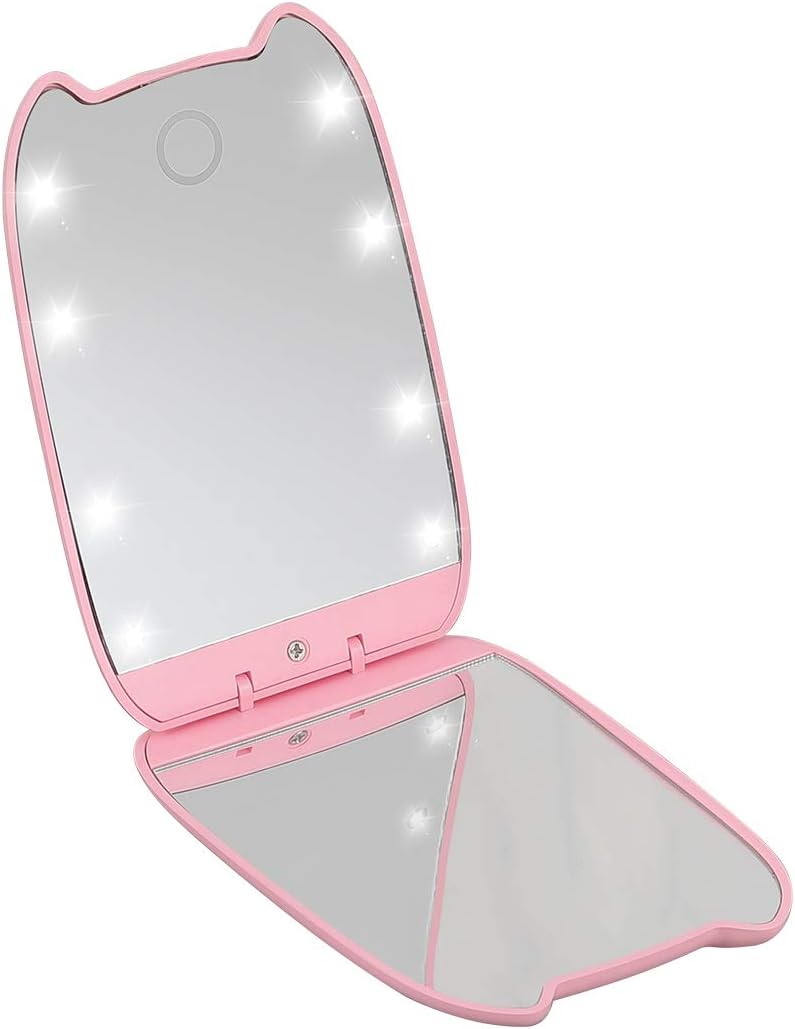 Looife Lighted Compact Mirror with Magnification, Portable Vanity Cosmetic Mirror for Girls