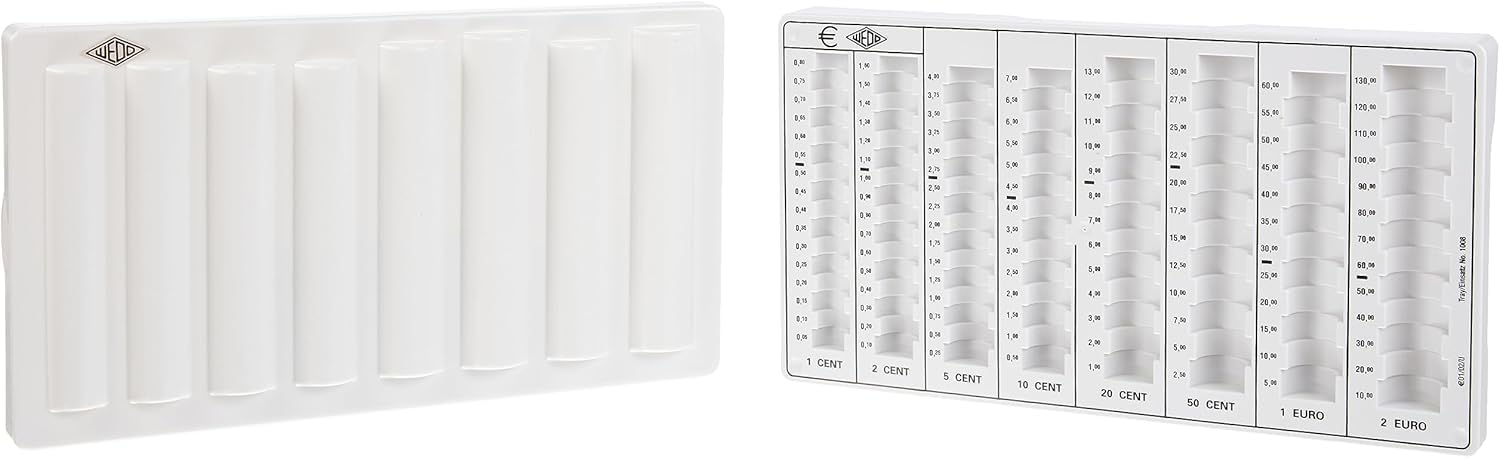 Wedo 160500937 Euro Coin Counting Tray with Lid 33 x 18 x 4.5 cm Light Grey