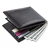 NFC RFID Blocking Wallet Genuine Leather for Men Credit Card Protector Bifold 8 Slots Black