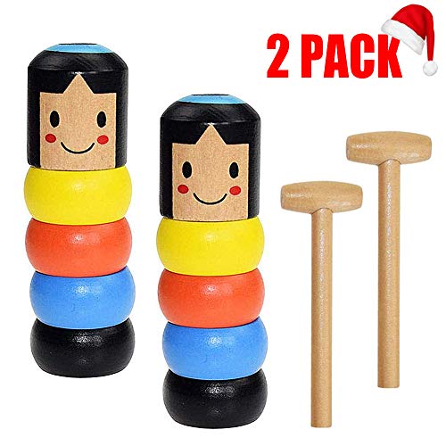AKEROCK 2 Pack Immortal Daruma, Unbreakable Wooden Man Magic Toy, Christmas Magic Funny Toy Stage Magic Props for Boys and Girls Friends