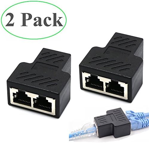 2 Pack RJ45 Splitter Connectors, 1 to 2 Ways Ethernet Cables Interface RJ-45 Socket Adapter HUB Network LAN Internet PC laptop router cable contact Modular plug For Cat5 Cat5e Cat6 Cat7