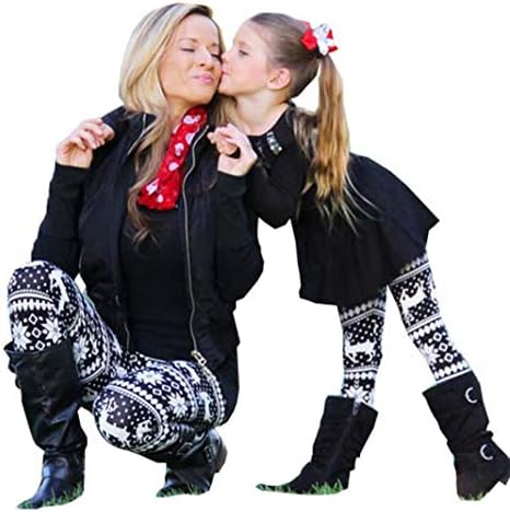 Mommy and Me Christmas Snowflake Elk Print Stretchy Leggings Mother Daughter Family Matching Pants