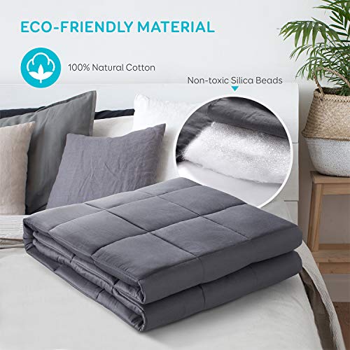 BUZIO Weighted Blanket with Removable Minky Cover | 20 lbs | 60"x80" | for Individual About 230 lbs | Premium Glass Beads | 100% Natural Cotton | Grey/Navy Blue - Thumbnail 3