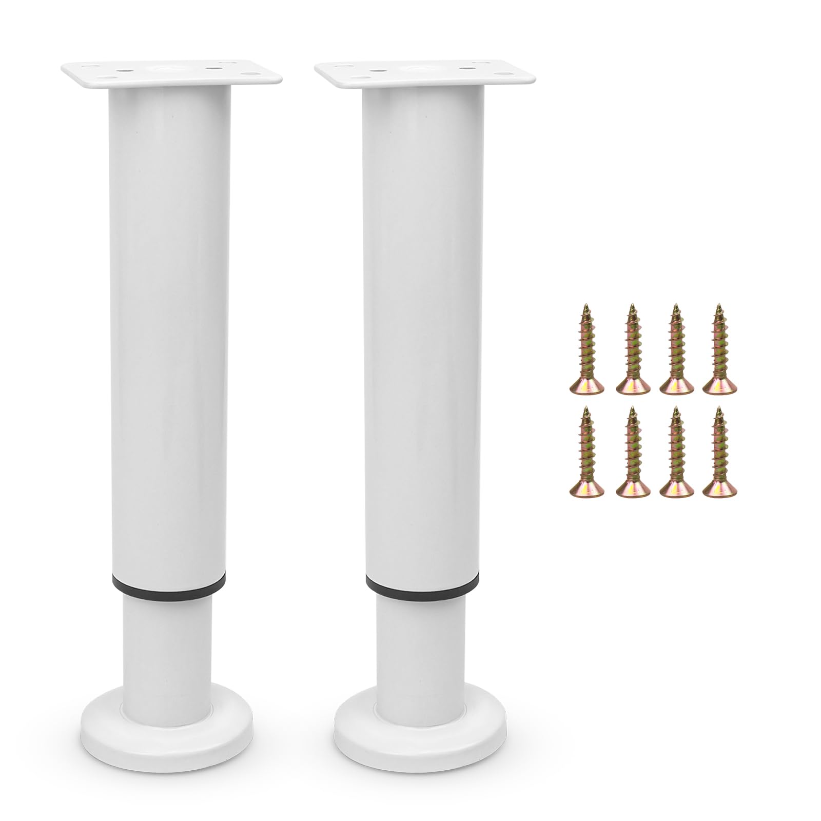 Furniture Adjustable Legs, Metal Bed Support Leg Replacement Central Slat Frame Couch Support Leg Parts Retractable Heavy Duty Furniture Foot for Sofa/Dresser/Table/Cabinet 18-32 CM (White 2 Pcs)