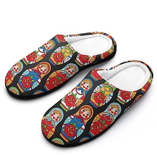 Russian Nesting Dolls Matryoshka Women's Cotton Memory Foam Slippers House Washable Shoes