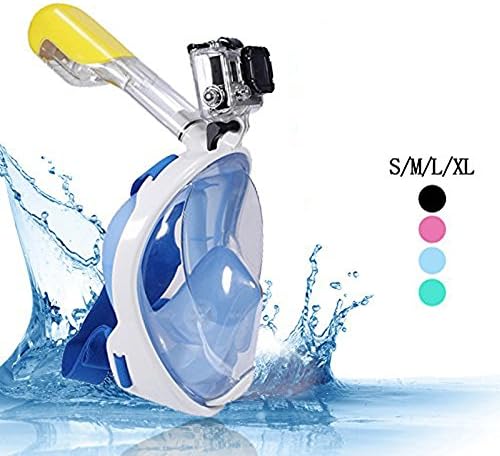 Snorkel Mask Full Face 180°View Easybreath Snorkeling Masks with Gopro Mount for Kids and Adults Anti Fog Anti-Leak Diving Mask See More With Larger Viewing Area Than Traditional Masks(Blue, Large)