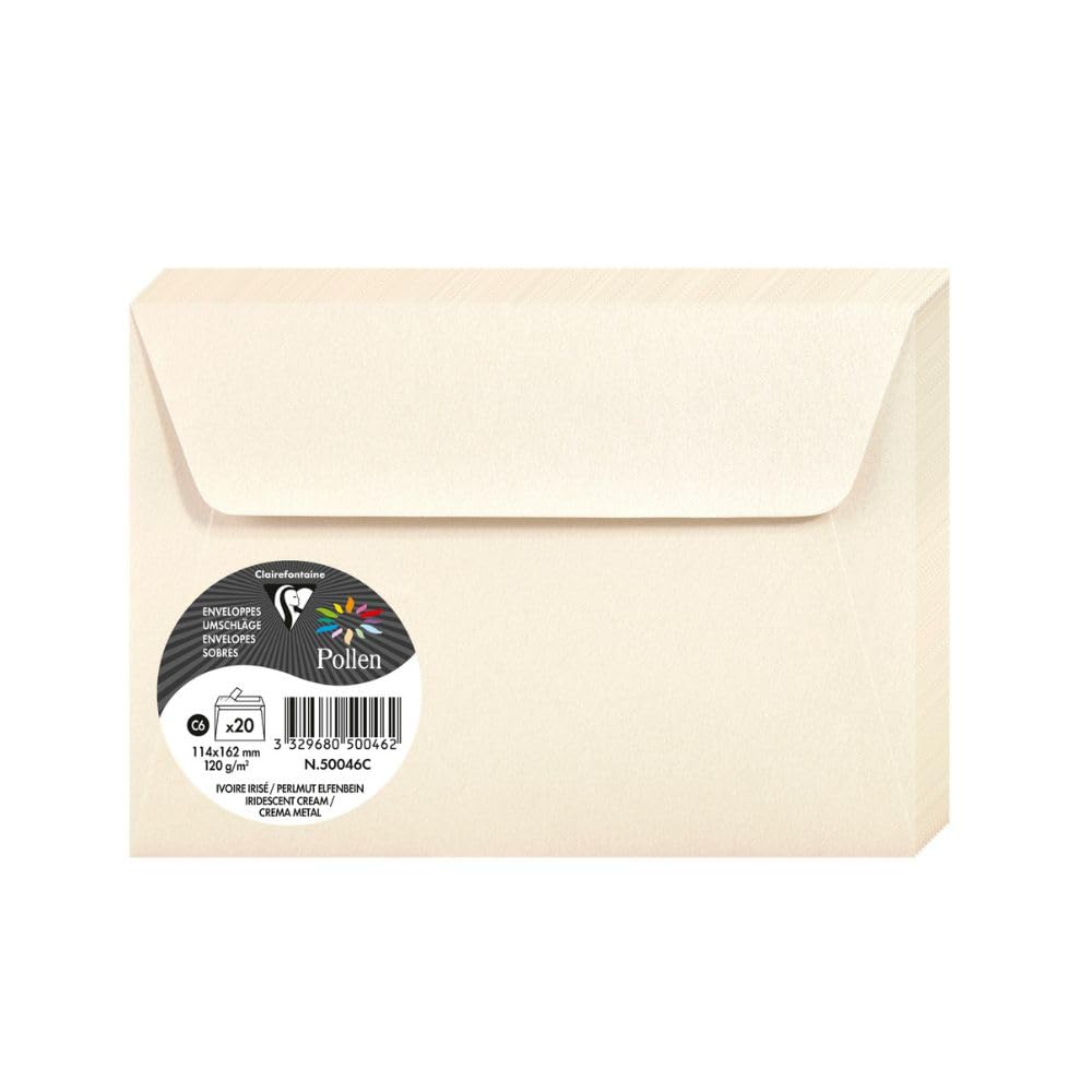 Clairefontaine 50046C Iridescent Cream Paper Pack of 20 Self-Adhesive Envelopes C6 11,4x16,2cm 120g Invitation Events Correspondence Pollen Range Premium — image 1