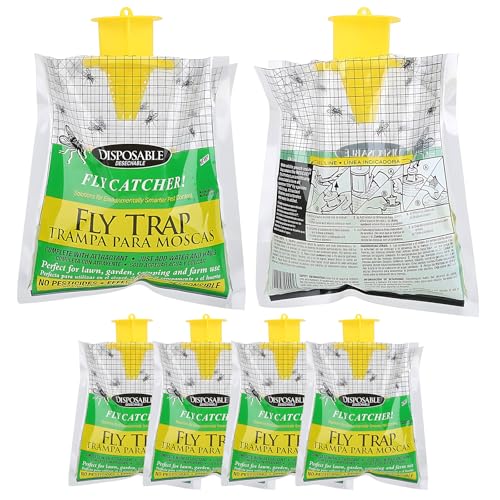 OIIUOUI Trampa para Moscas, Desechable Fly Trap，Paquete De 5 Eliminador De Moscas Colgantes Al Aire úLtima IntervensióN, para JardíN, Granjas Exteriores, Pastos, Gallineros, Establos, Graneros